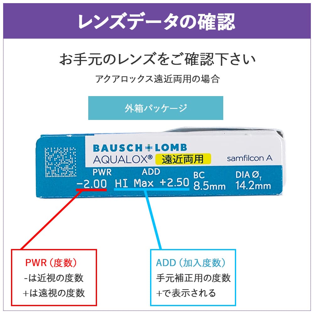ボシュロム アクアロックス遠近両用のレンズデータ確認方法